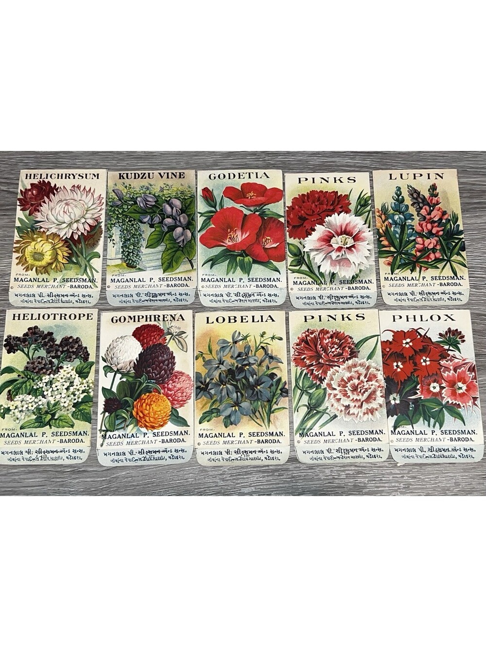 1920-40’s Flowers Seed Packets "NO SEEDS" Seed Merchant-Baroda Set Of 10